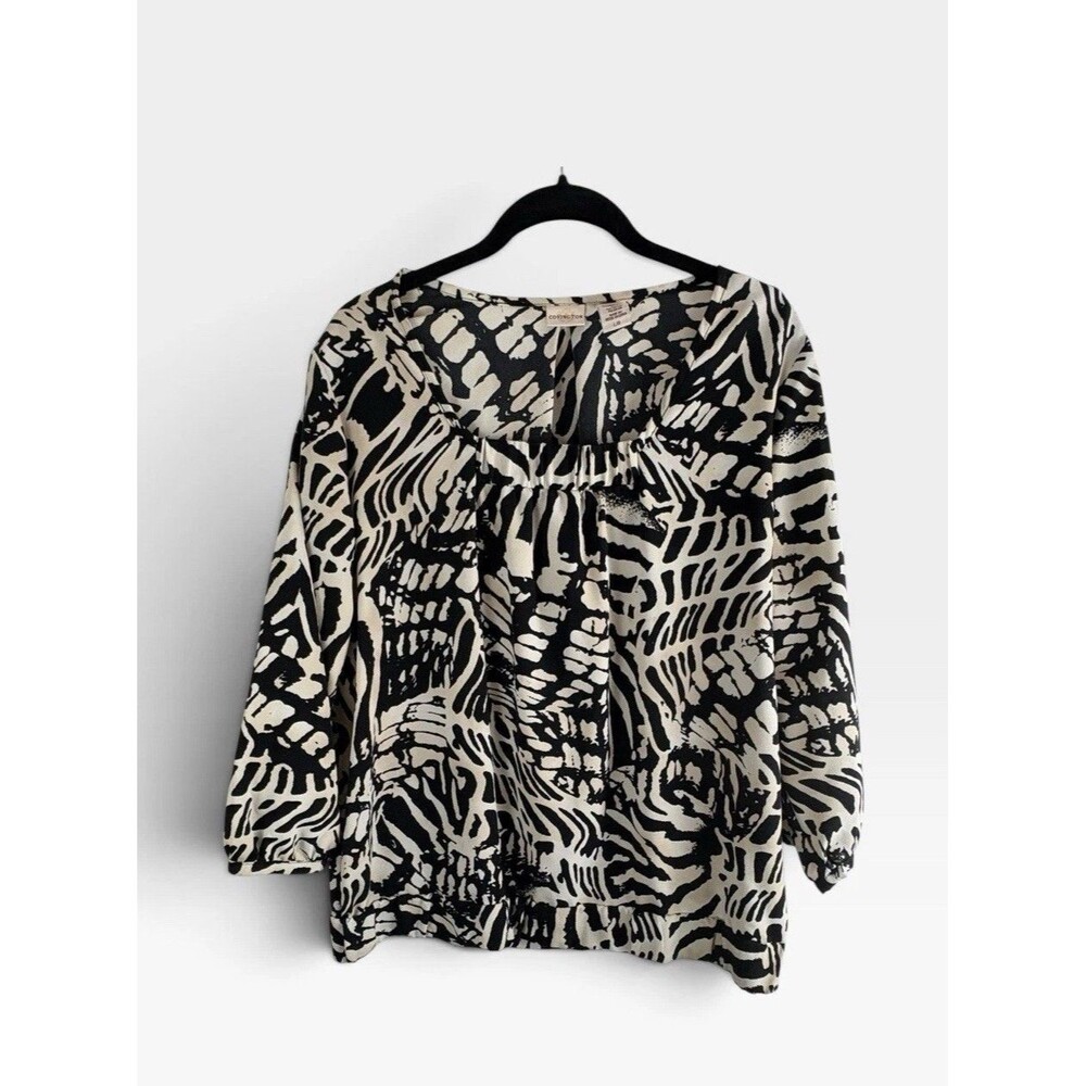 Covington Womens Shirt Adult Size Large Black Abstract Animal Print Scoop Neck